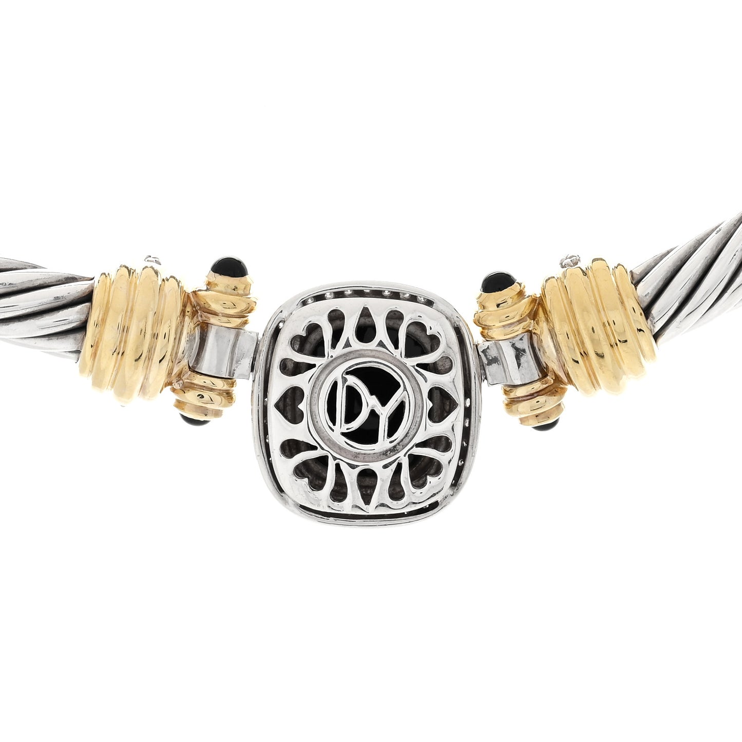 Sterling Silver 18K Yellow Gold Diamond Black Onyx 7mm Albion Cable Choker Necklace