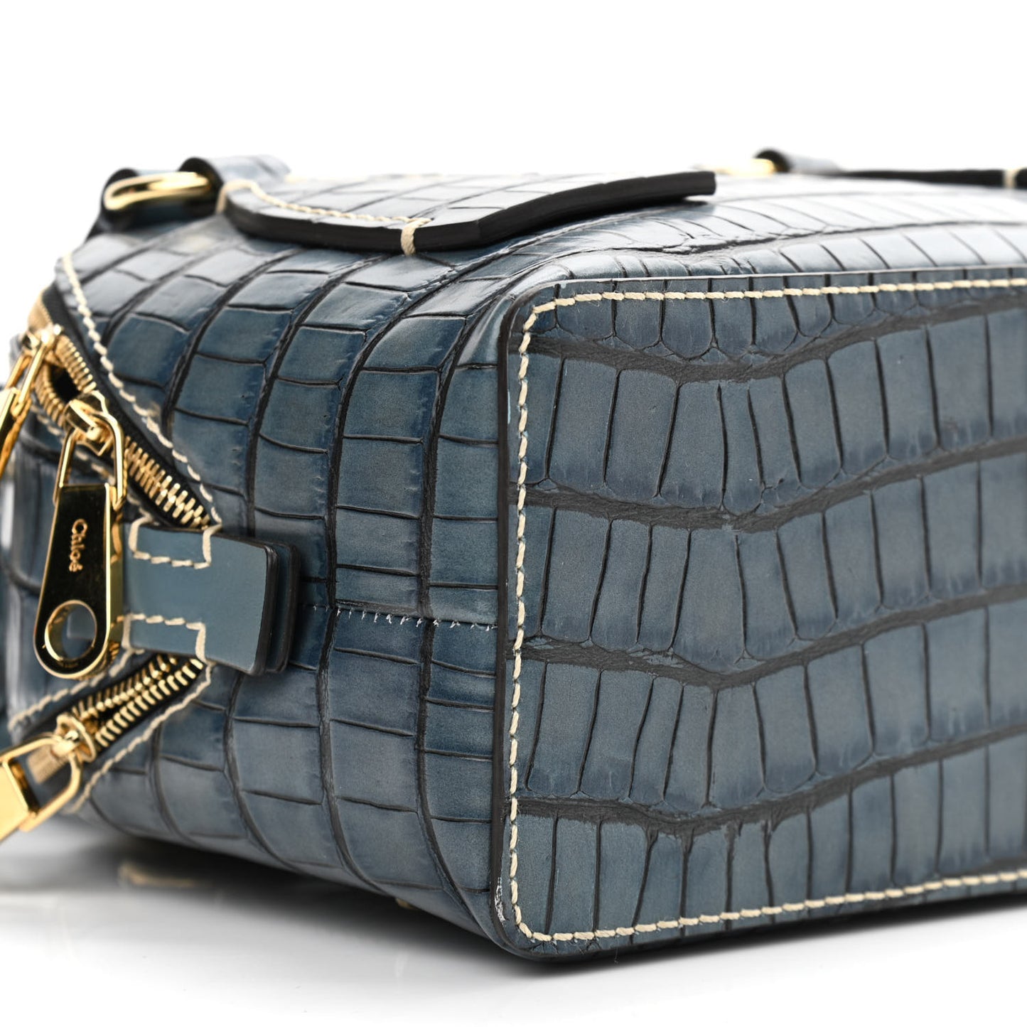 Calfskin Crocodile Embossed Small Daria Blue