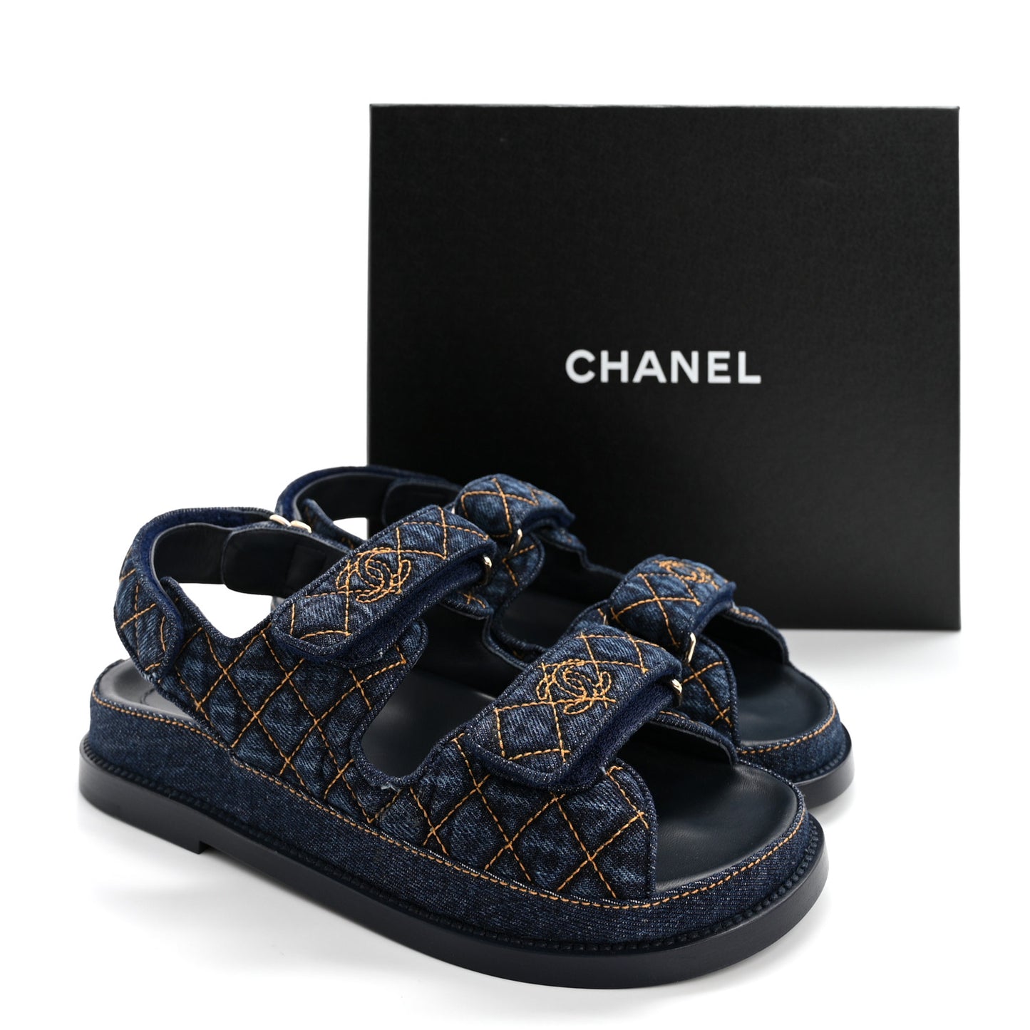 Denim Velcro Dad Sandals 38.5 Navy Blue