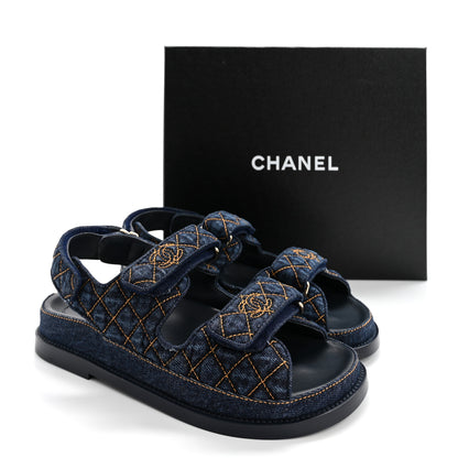Chanel Denim Velcro Dad Sandals 38.5 Navy Blue 9 of 9