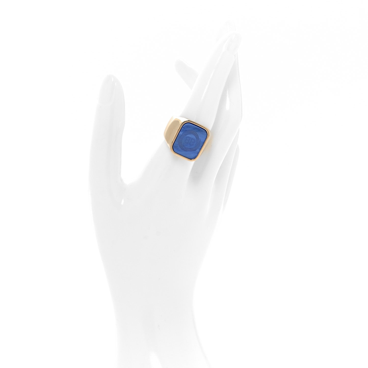 Balenciaga Logo Signet Ring Gold Blue 2 of 6