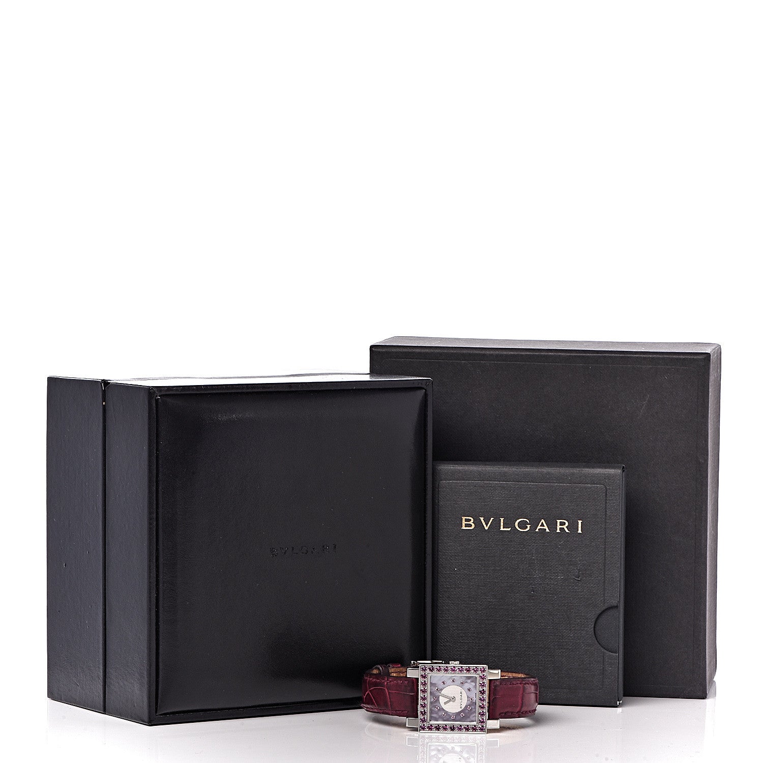 Bulgari Stainless Steel Alligator Garnet Mother of Pearl 26mm Quadrato Quartz Watch 10 of 10