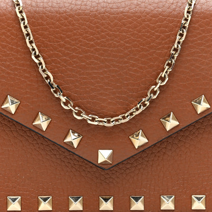 Valentino Garavani Pebbled Calfskin Rockstud Envelope Wallet on Chain Bright Cognac 7 of 9