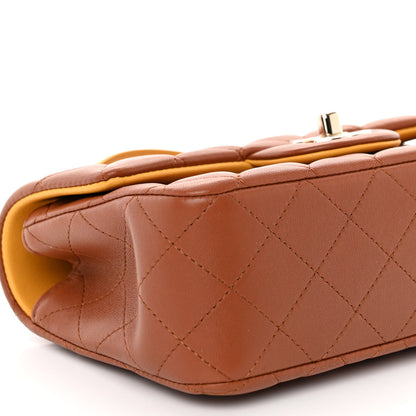 Chanel Lambskin Quilted Bi-Color Mini Top Handle Rectangular Flap Light Brown Yellow 9 of 11