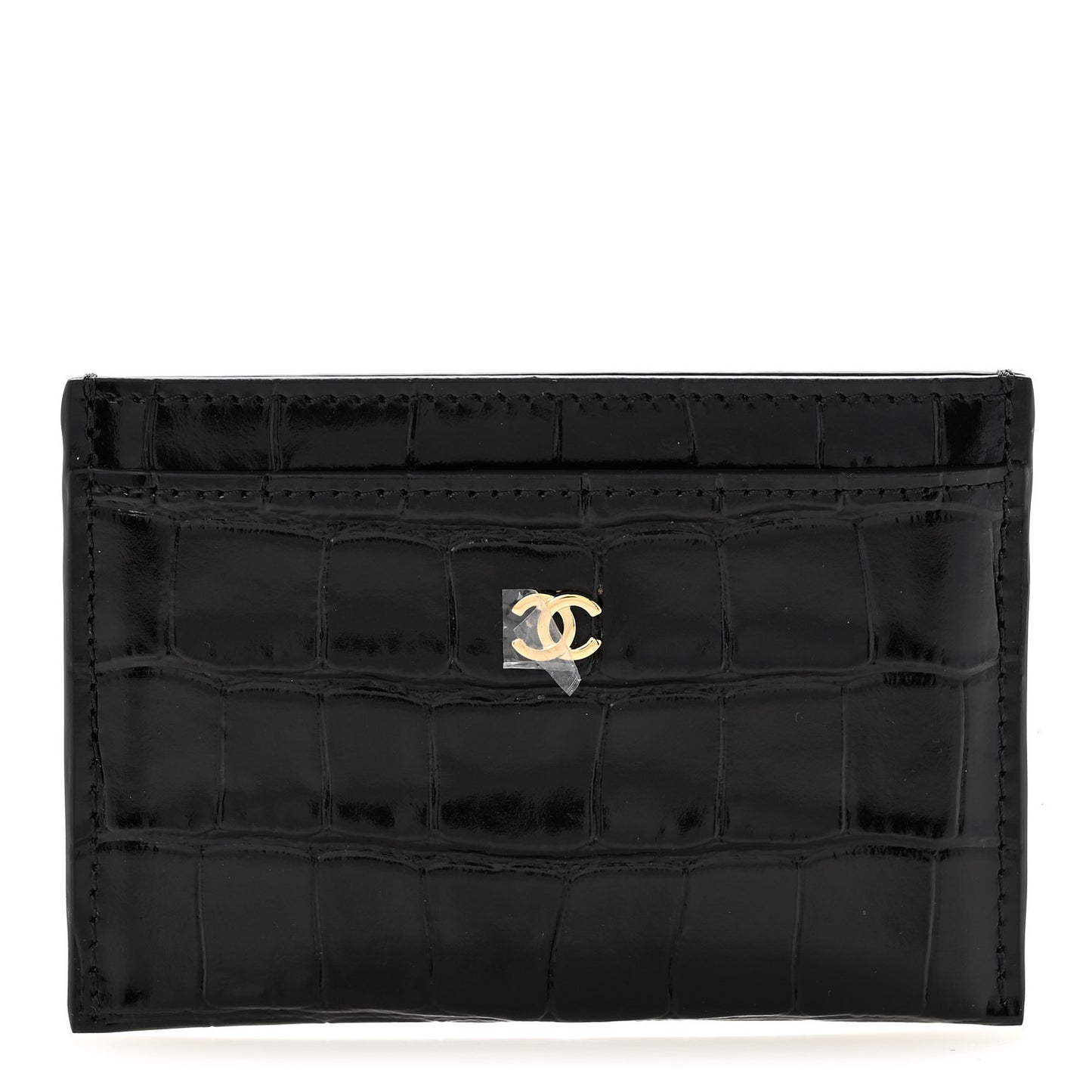 Calfskin Crocodile Embossed Crococo Card Holder Black