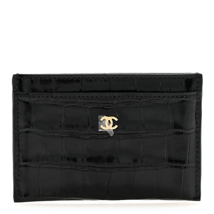 Chanel Calfskin Crocodile Embossed Crococo Card Holder Black 1 of 8
