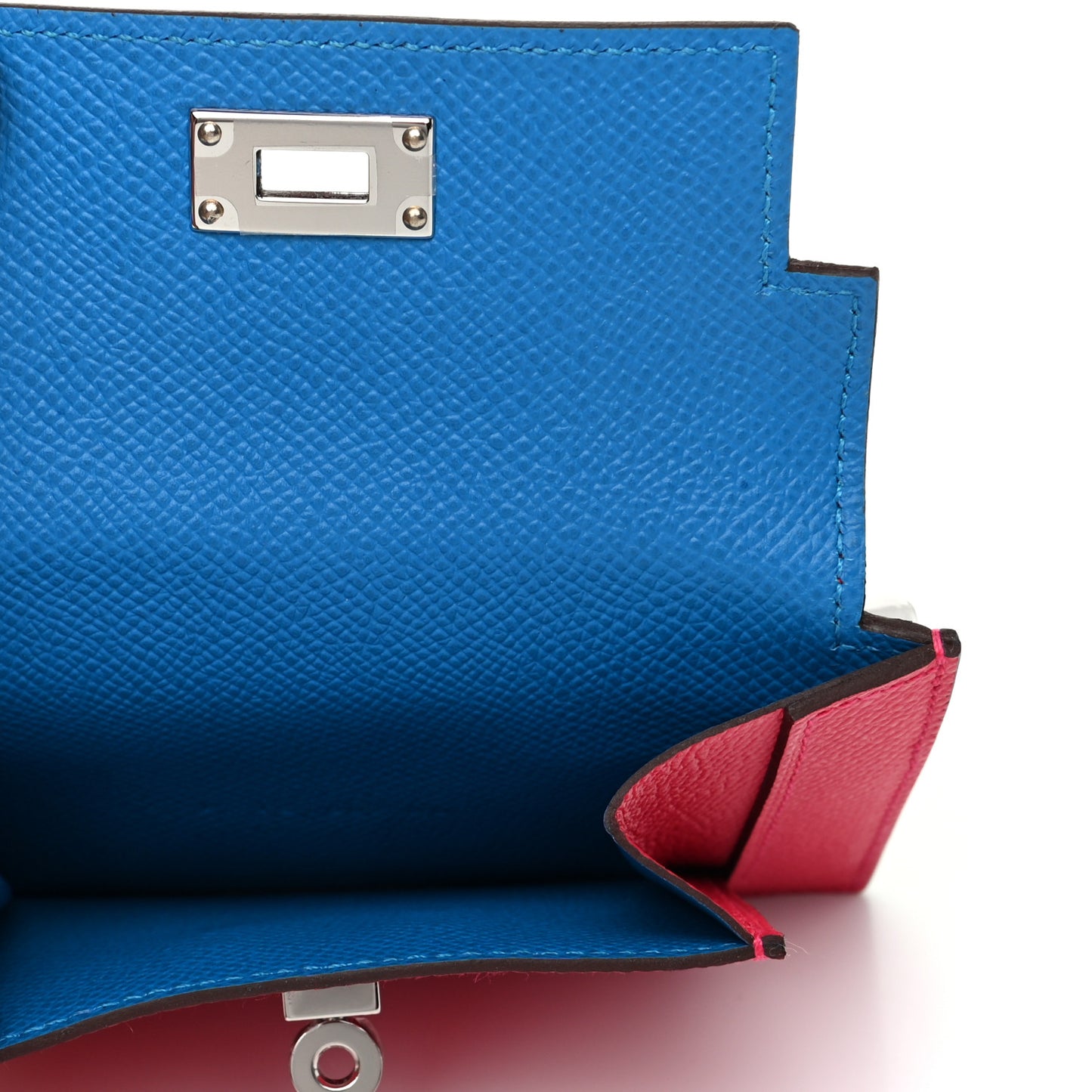 Epsom Tricolor Kelly Pocket Compact Wallet Rouge Coeur Rose Extreme Bleu Zanzibar