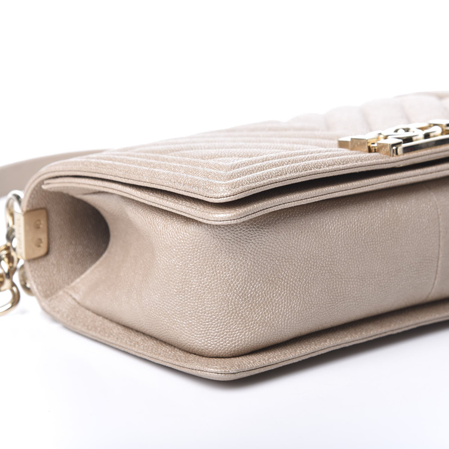 Chanel Metallic Caviar Chevron Quilted Medium Boy Flap Light Beige 8 of 9
