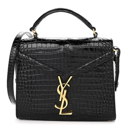 Saint Laurent Calfskin Crocodile Embossed Mini Classic Monogram Cassandra Top Handle Black 1 of 12