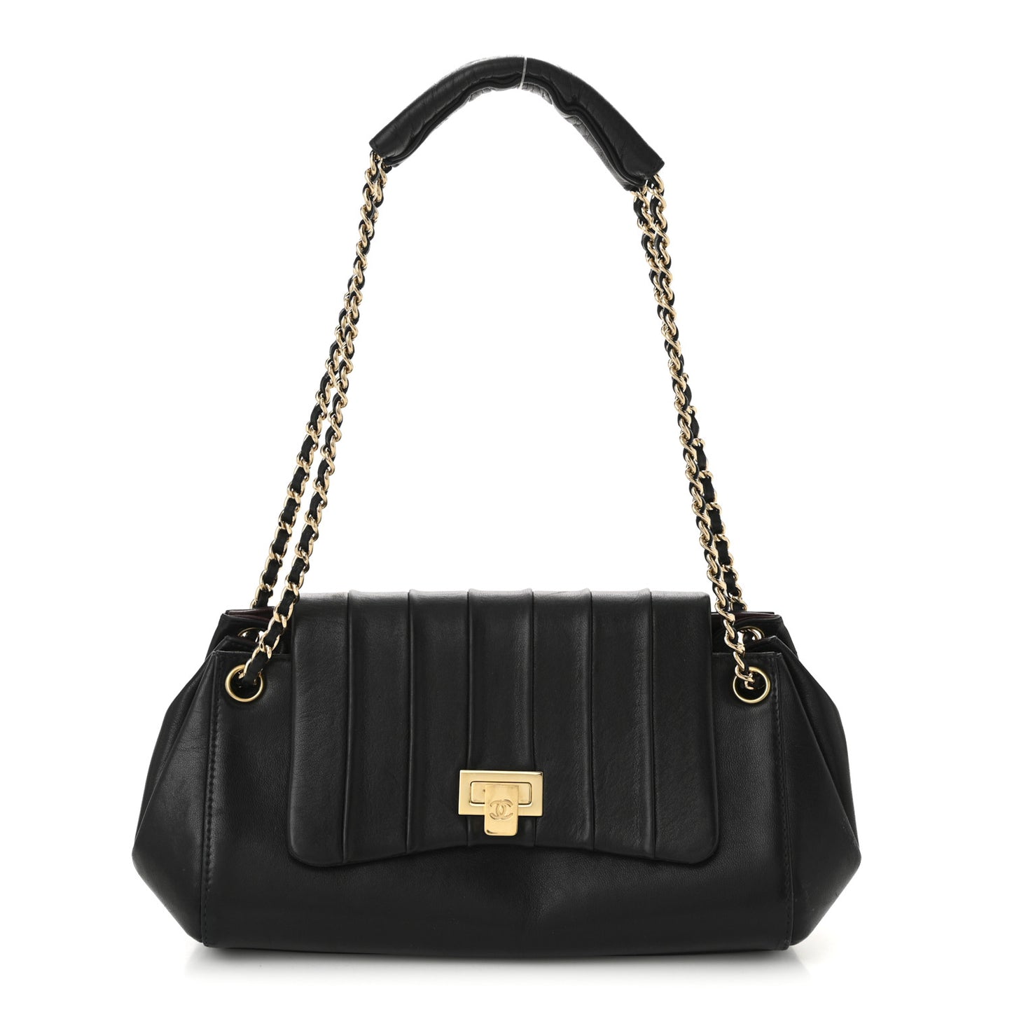 Lambskin Vertical Quilt Small Accordion Flap Black