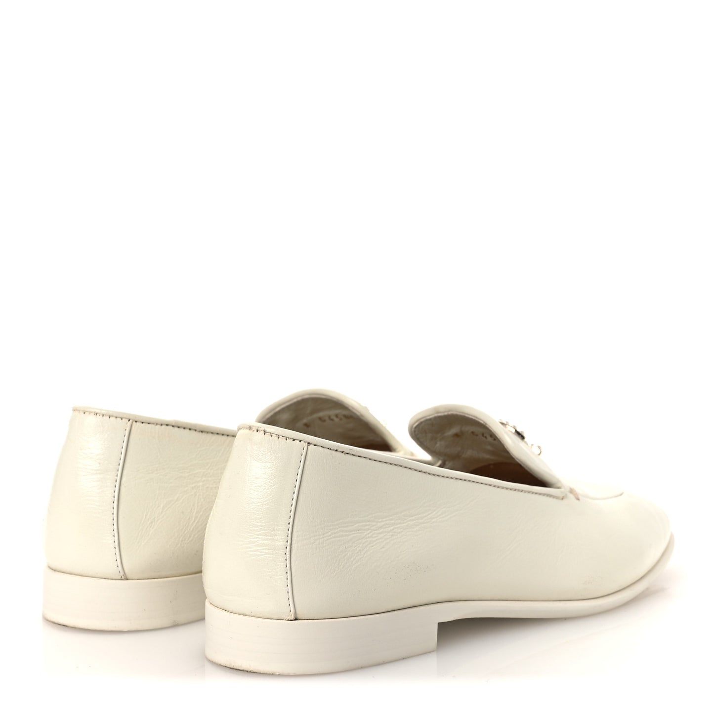 Shiny Calfskin Pearl CC Mocassin Loafers 36 White