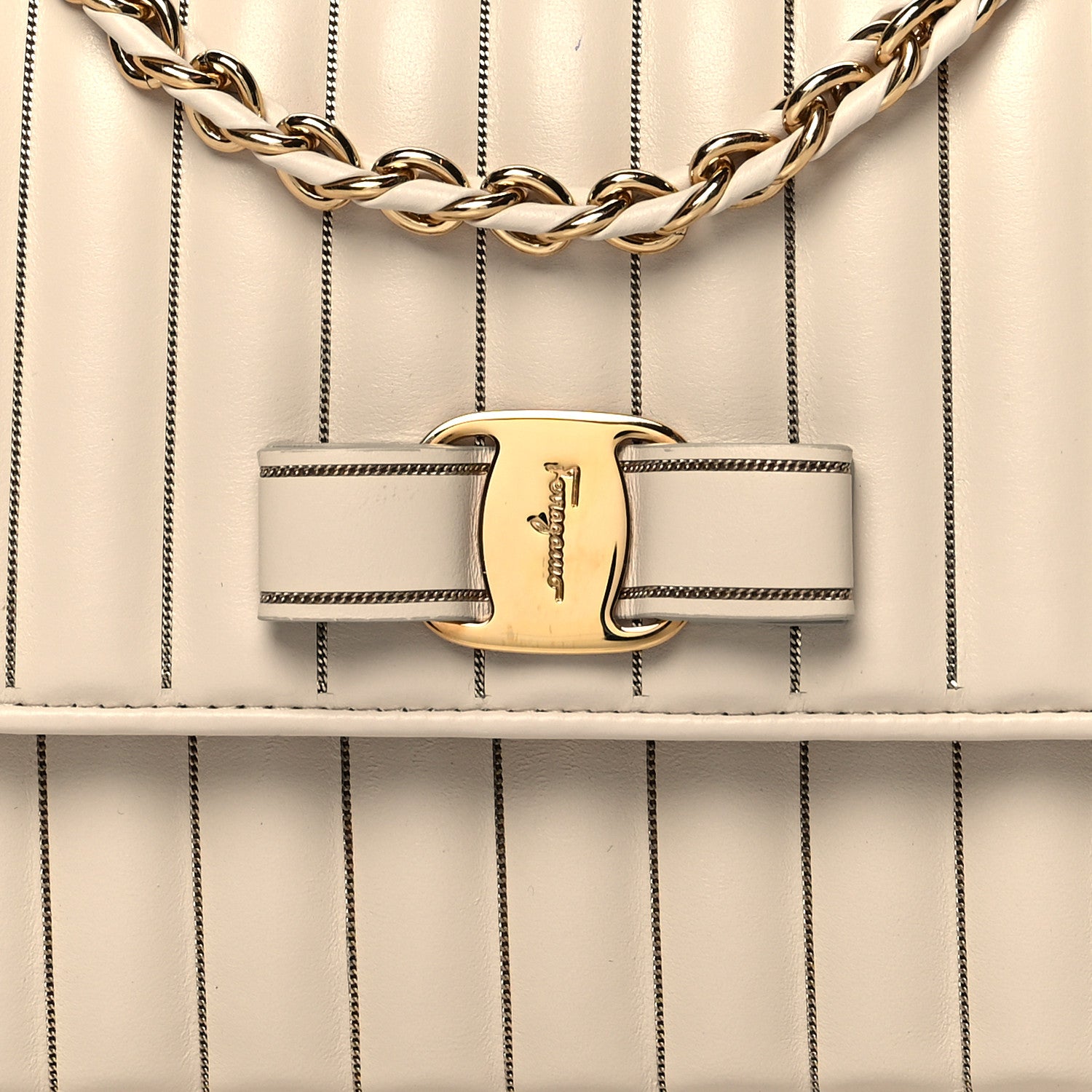 Salvatore Ferragamo Nappa Vertical Quilted Ginny Shoulder Bag White 7 of 12