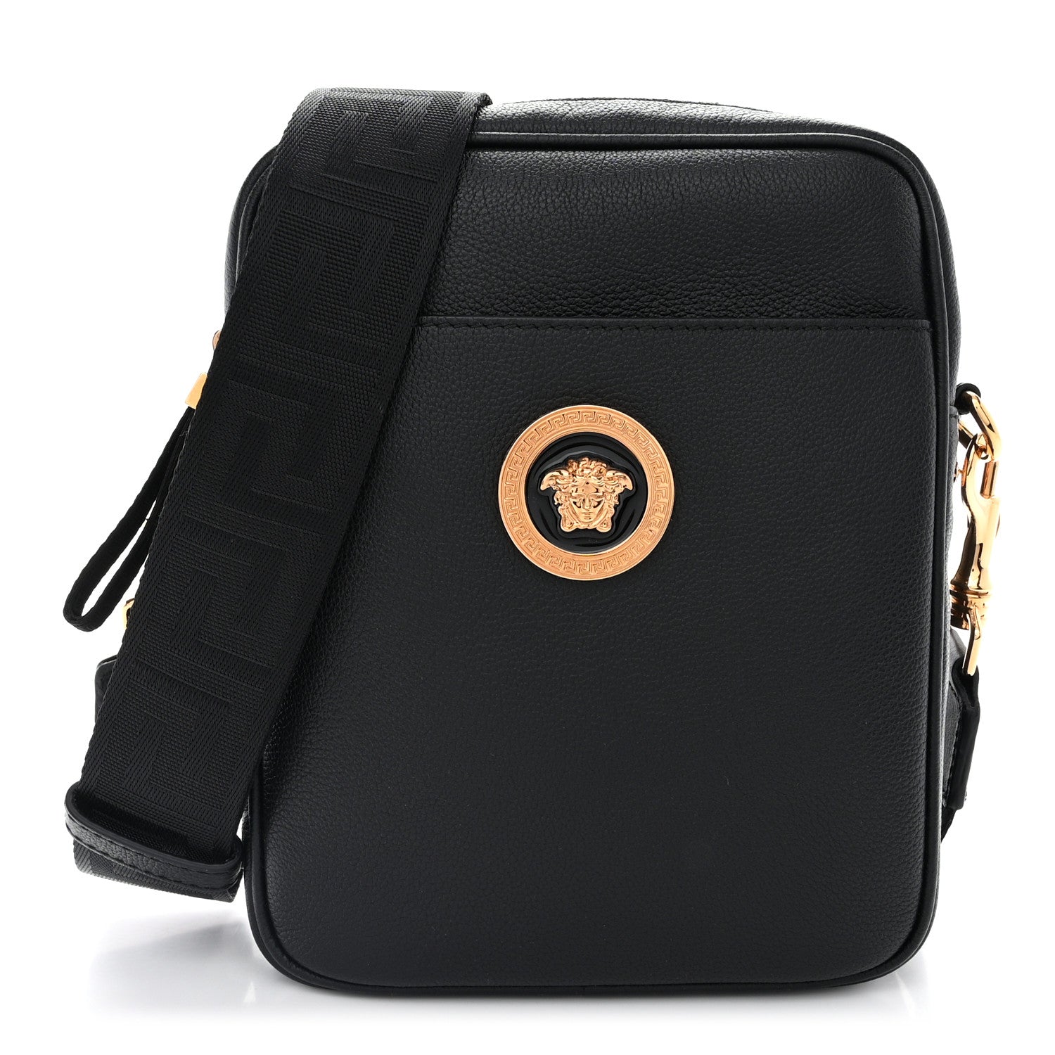 Versace Grained Calfskin Small Medusa Messenger Bag Black 1 of 9