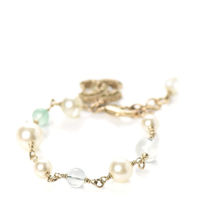 Chanel Pearl Beaded CC Bracelet Green Gold 3 of 4