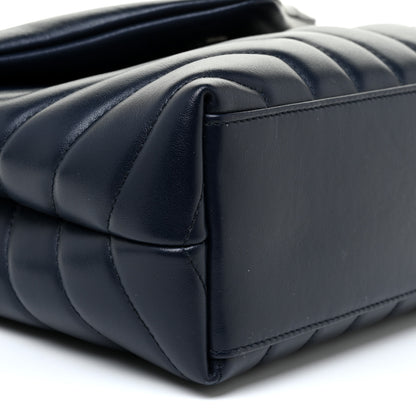 Saint Laurent Calfskin Y Quilted Monogram Small Loulou Chain Satchel Deep Marine 10 of 16