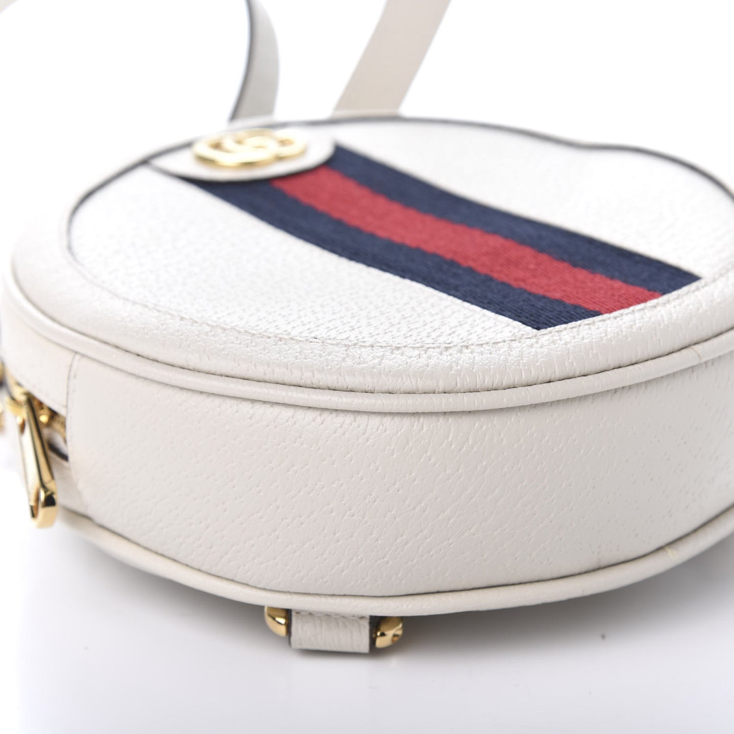 Textured Calfskin Web Mini Ophidia Round Backpack Mystic White