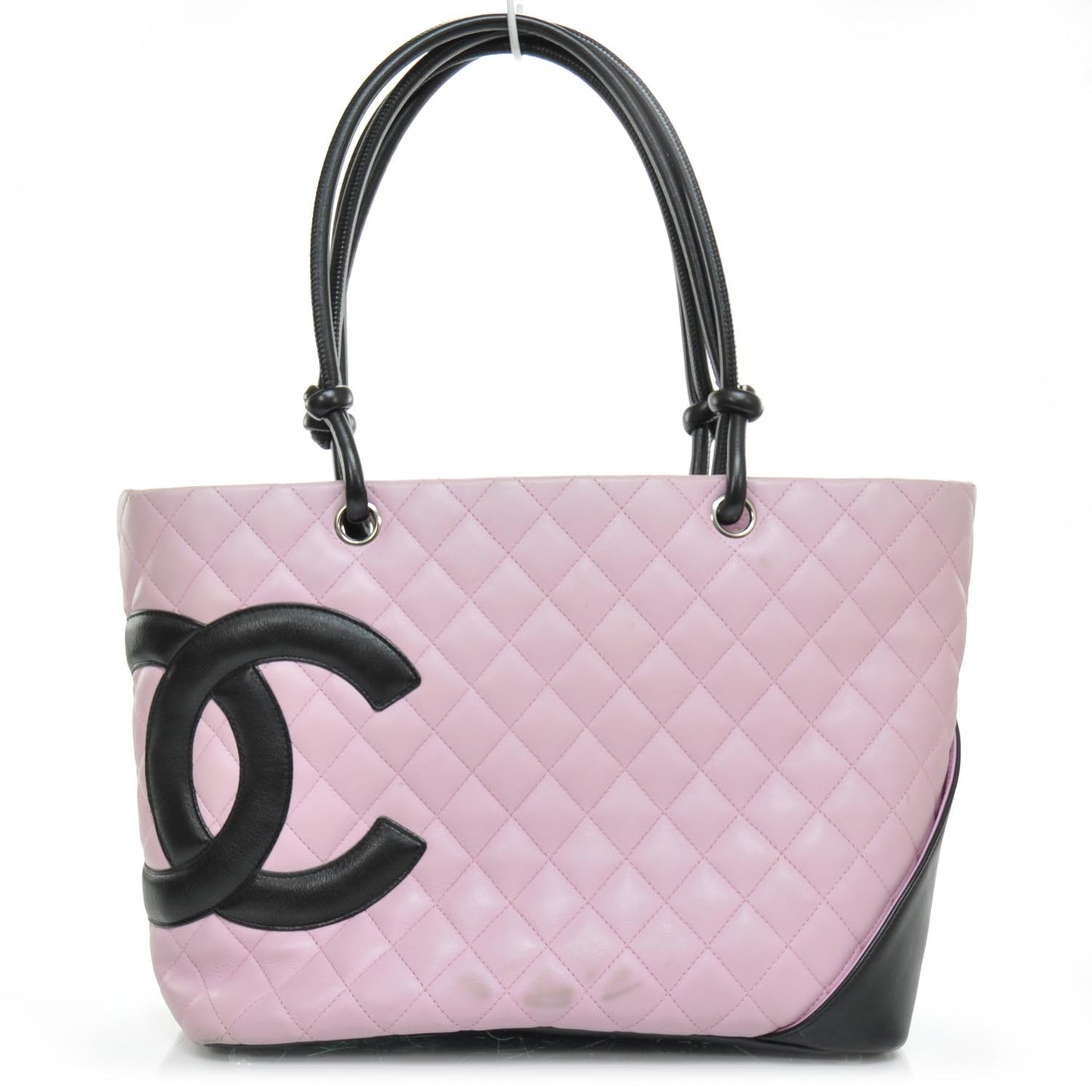Calfskin Quilted Large Cambon Tote Pink Black