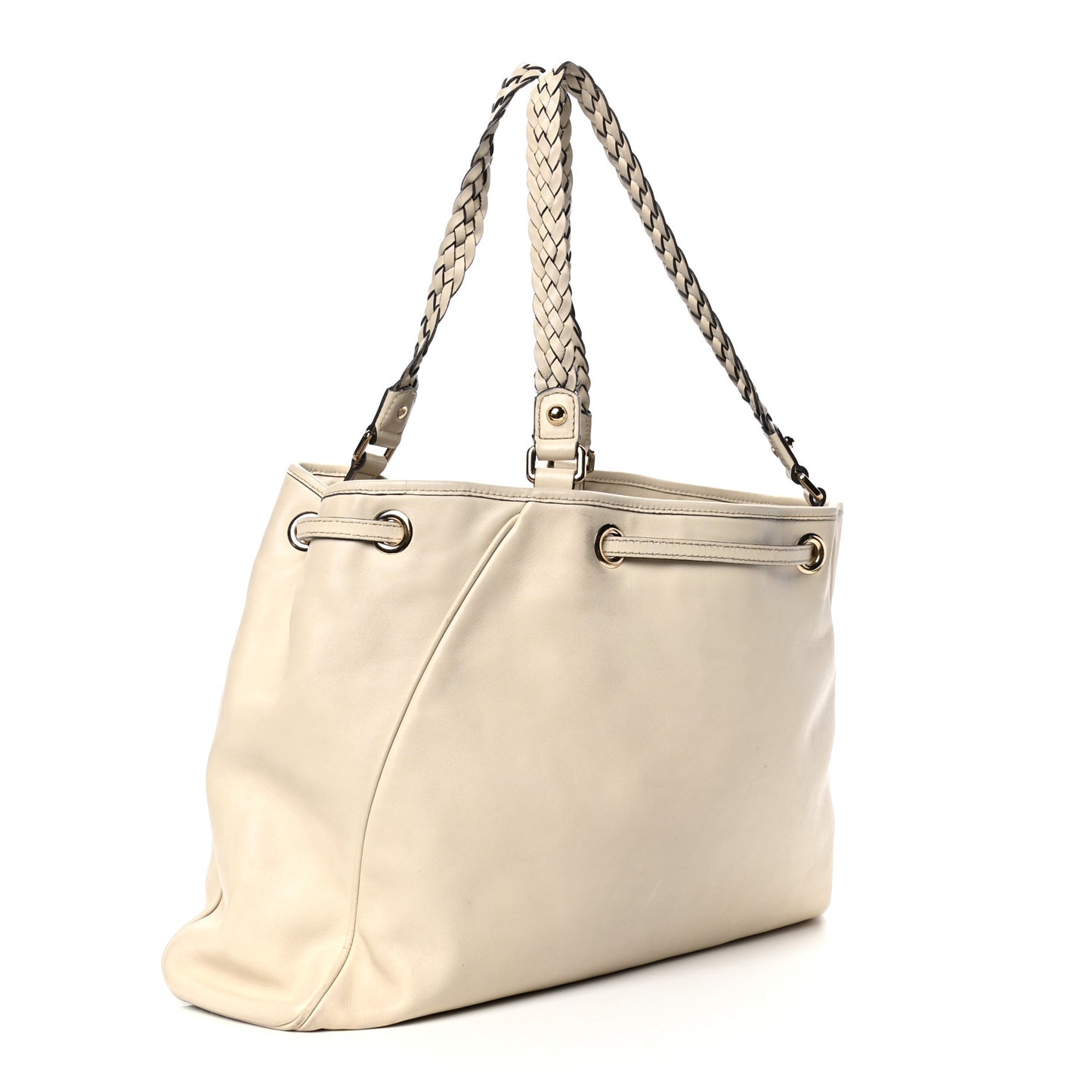 Calfskin Peggy Braided Tote Off White