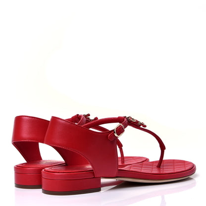 Chanel Lambskin Chain CC Logo Thong Sandals 38.5 Red 3 of 10