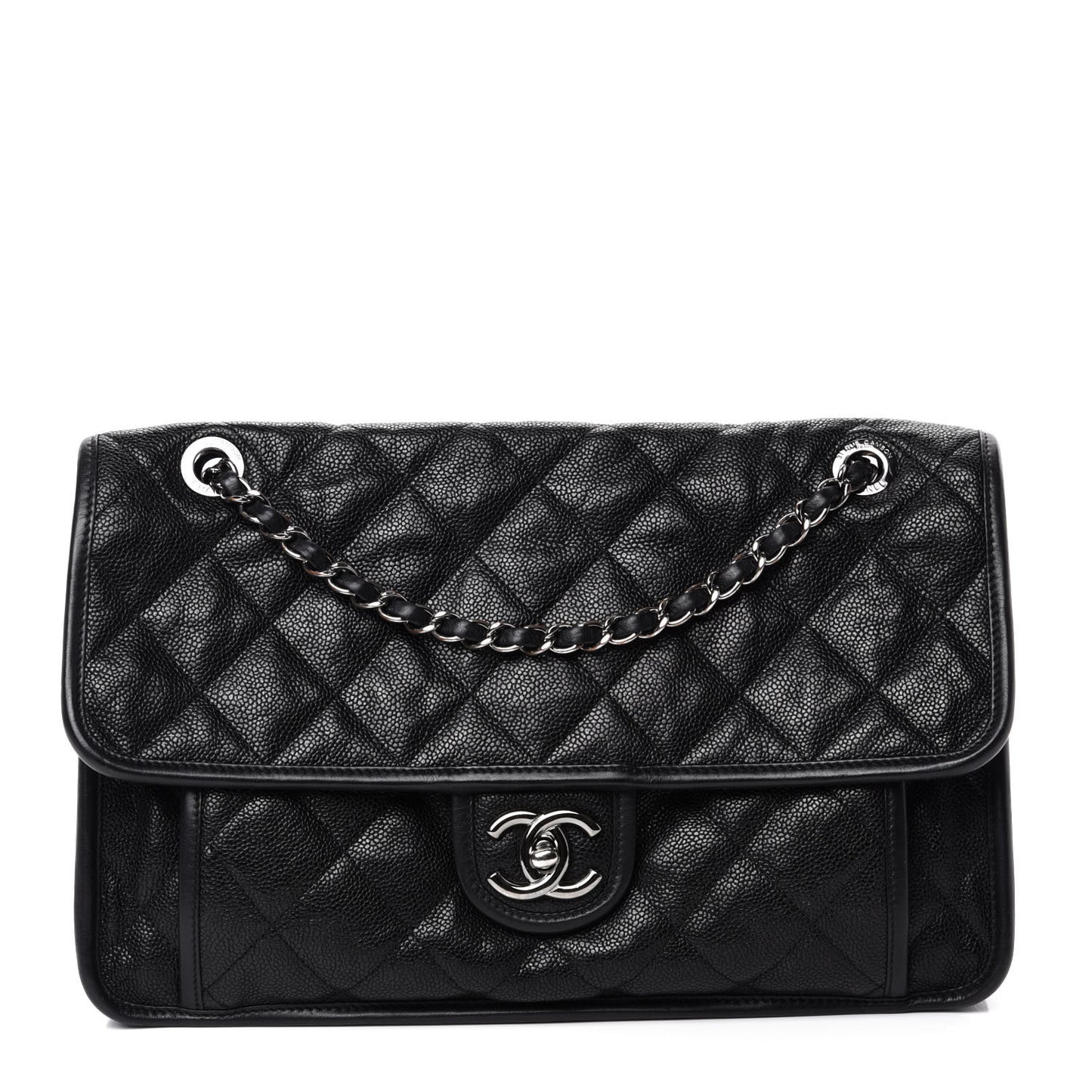 Caviar Quilted Large French Riviera Flap Black