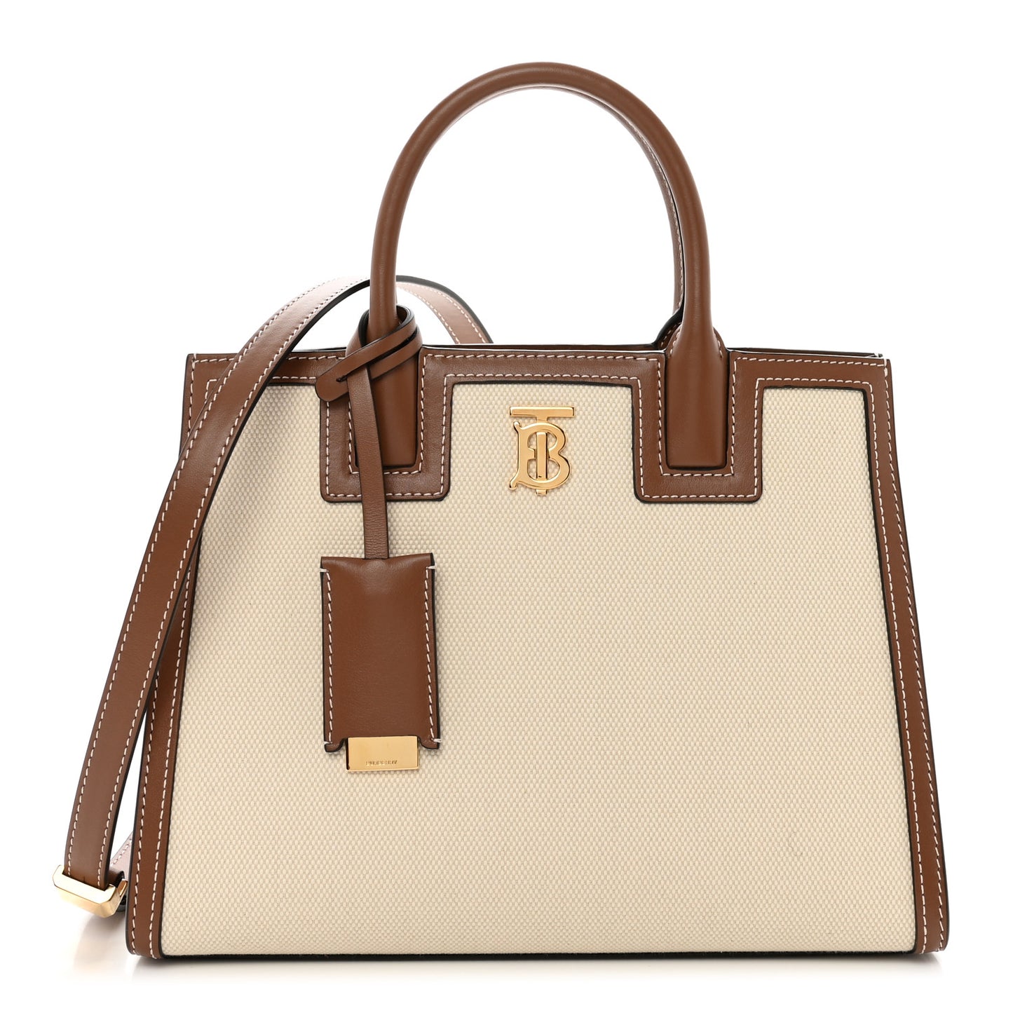 Canvas Smooth Calfskin Mini Frances Tote Natural Malt Brown