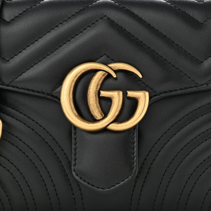 Gucci Calfskin Matelasse Mini GG Marmont Top Handle Shoulder Bag Black 8 of 11