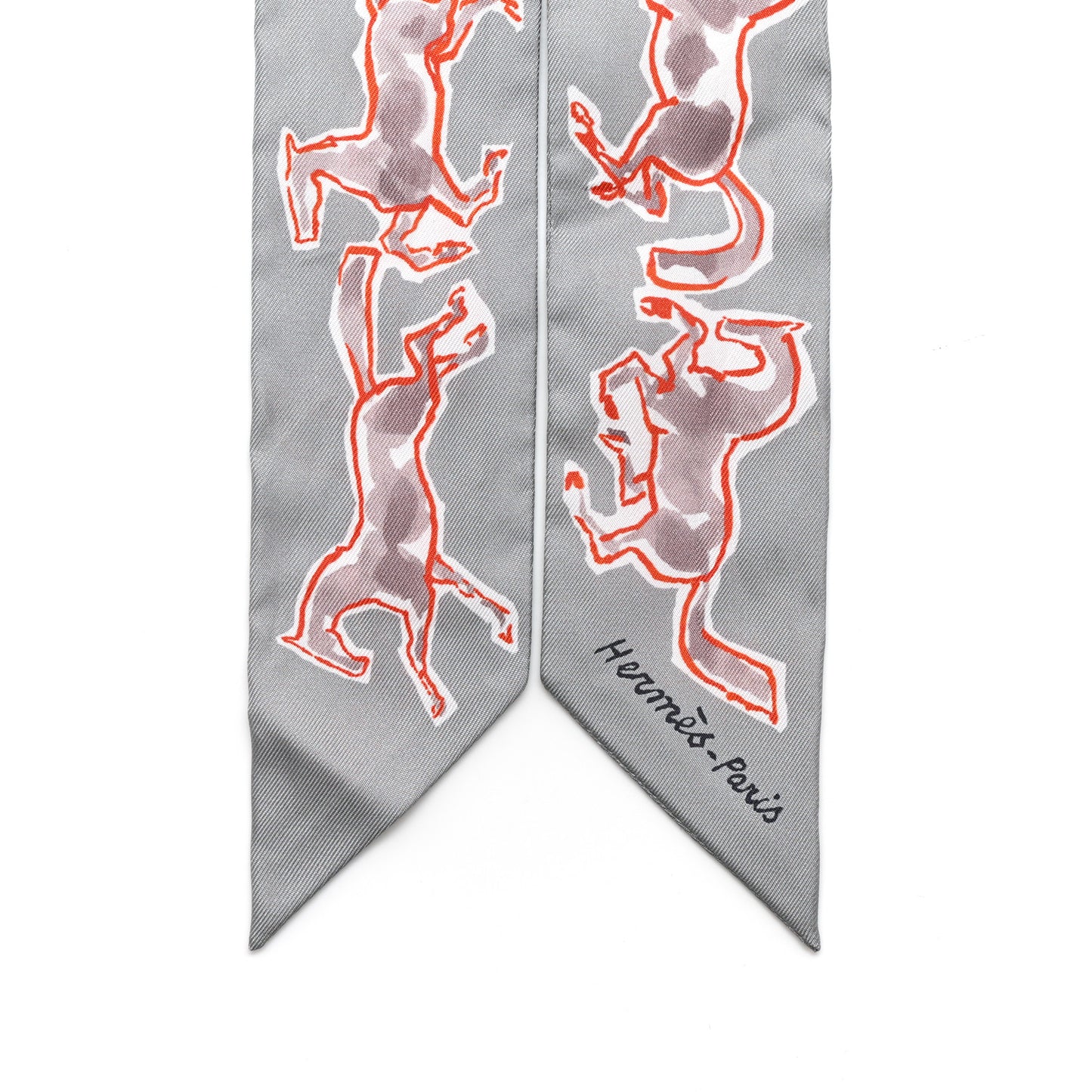 Silk Chevaux En Liberte Twilly Gris Perle Rouge White