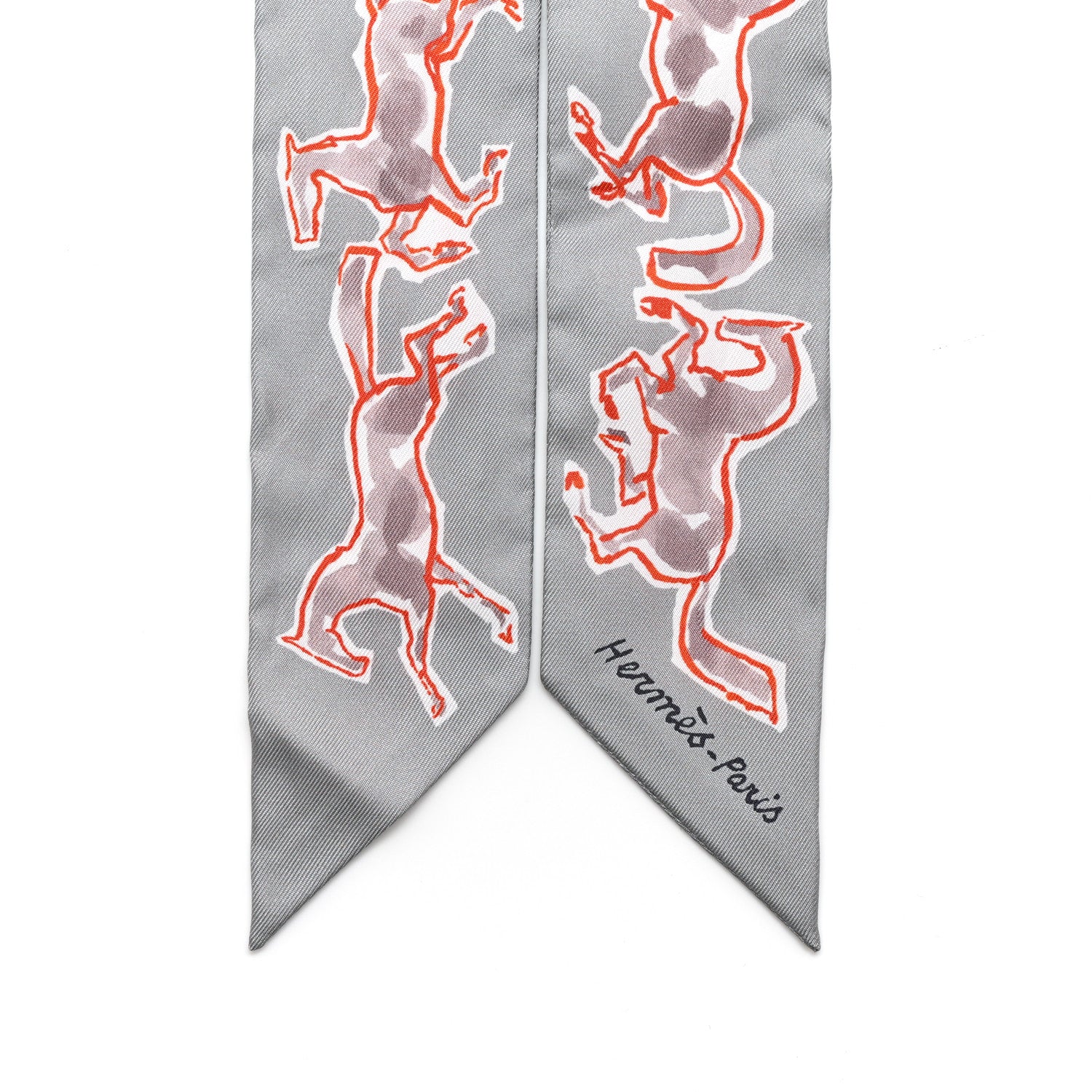 Hermes Silk Chevaux En Liberte Twilly Gris Perle Rouge White 2 of 5