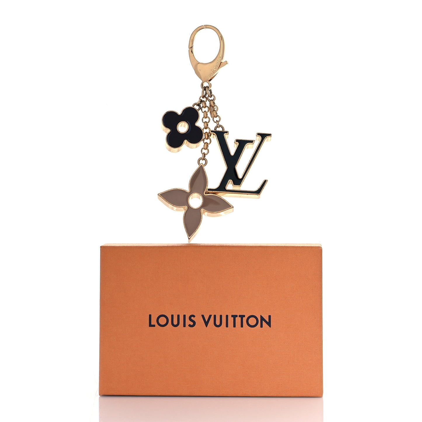Metal Enamel Fleur De Monogram Bag Charm Dore
