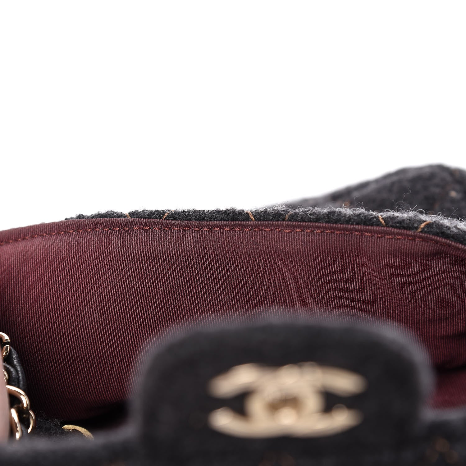 Chanel Wool Contrast Stitch Mini Square Flap Charcoal 10 of 11