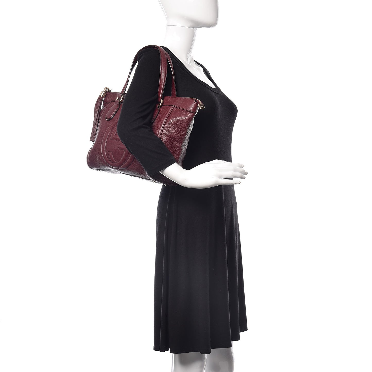 Pebbled Calfskin Small Soho Top Handle Bag Burgundy