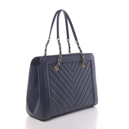 Chanel Aged Calfskin Chevron Quilted Large Shopping Tote Navy 3 of 11