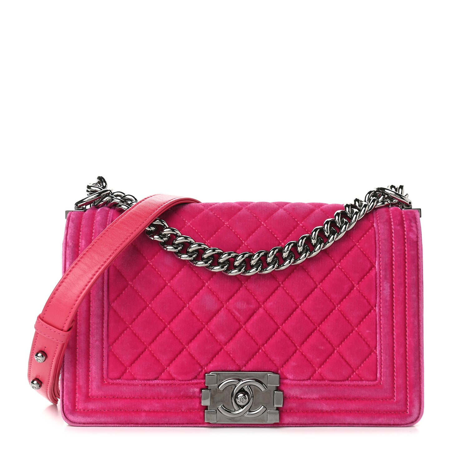 Velvet Quilted Medium Boy Flap Fuchsia