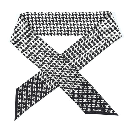 Chanel Silk Twill Houndstooth Slim Bandeau Scarf Black Ecru 1 of 4