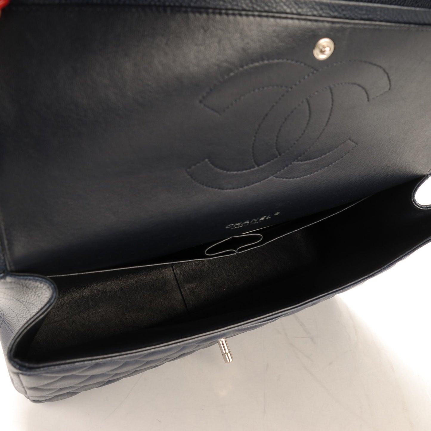 Caviar Quilted Maxi Double Flap Navy Blue