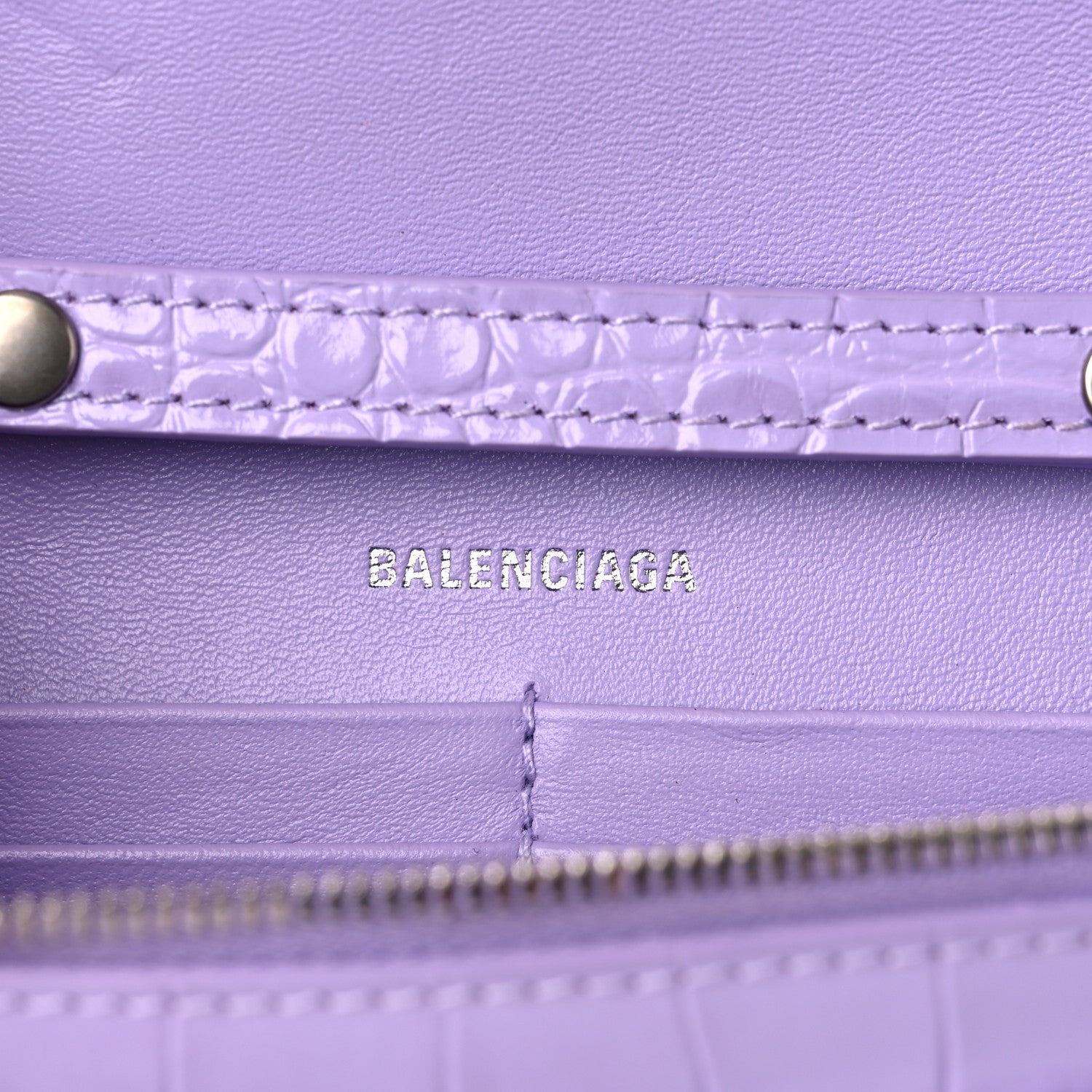 Balenciaga Shiny Calfskin Crocodile Embossed Hourglass Chain Bag Lilac 6 of 14