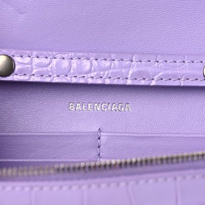 Balenciaga Shiny Calfskin Crocodile Embossed Hourglass Chain Bag Lilac 6 of 14