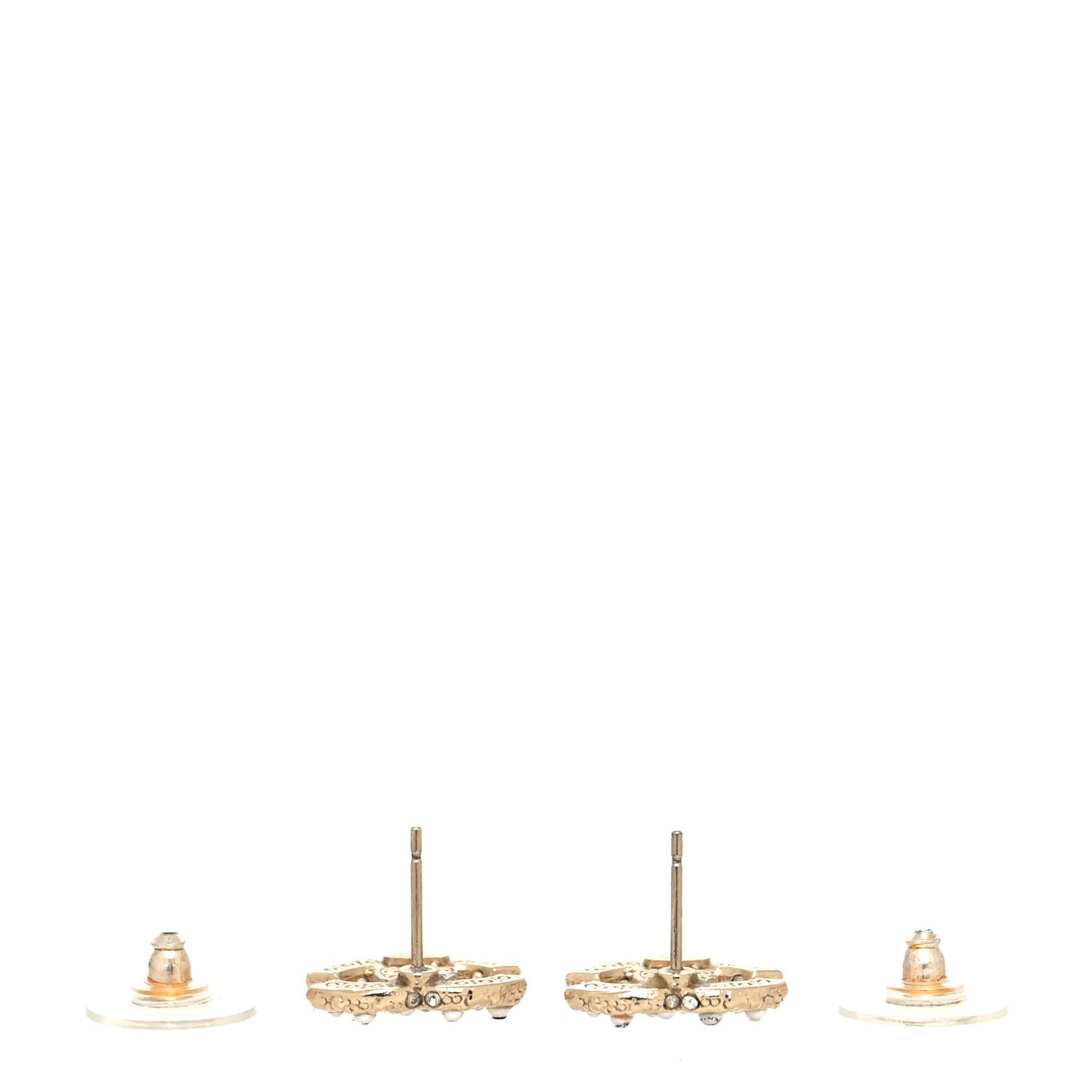 Metal Graduated Pearl Crystal CC Earrings Light Gold