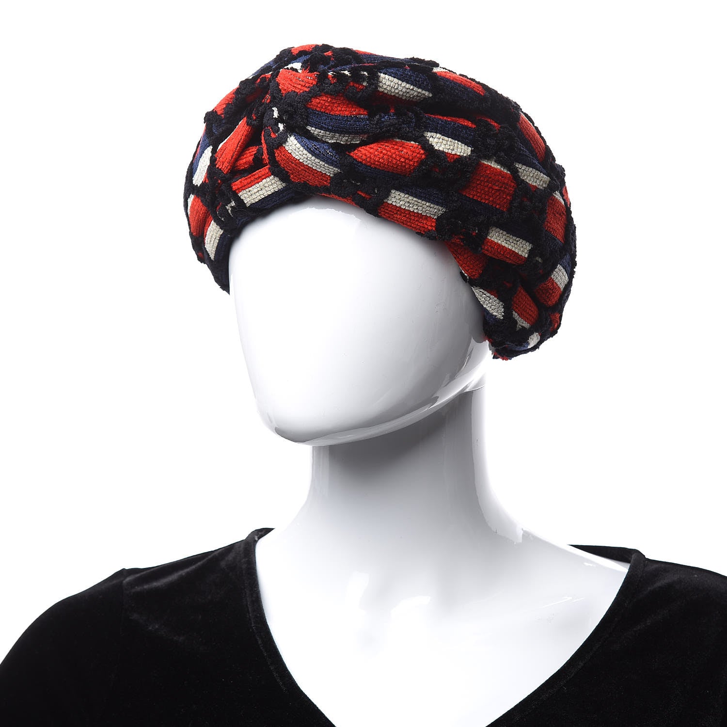 Gucci Cotton Embroidered GG Blend Headband M Blue Red 2 of 4