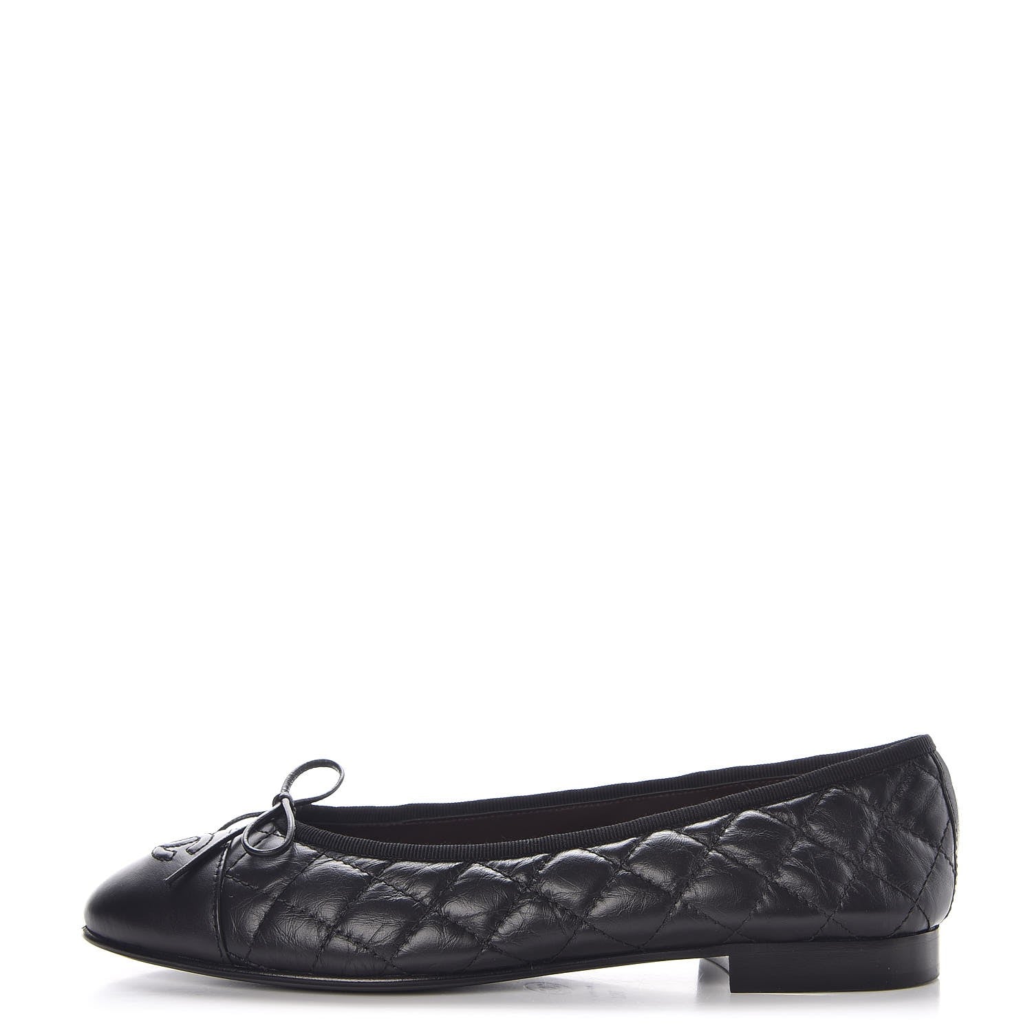 Chanel Aged Calfskin Quilted CC Cap Toe Ballerina Flats 39.5 Black 1 of 9