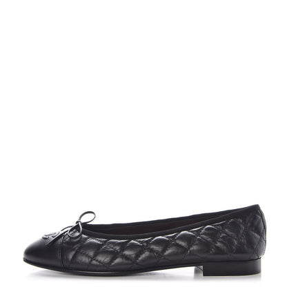 Chanel Aged Calfskin Quilted CC Cap Toe Ballerina Flats 39.5 Black 1 of 9
