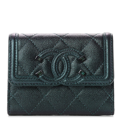 Chanel Iridescent Caviar Quilted Filigree Flap Card Holder Dark Turquoise 2 of 14