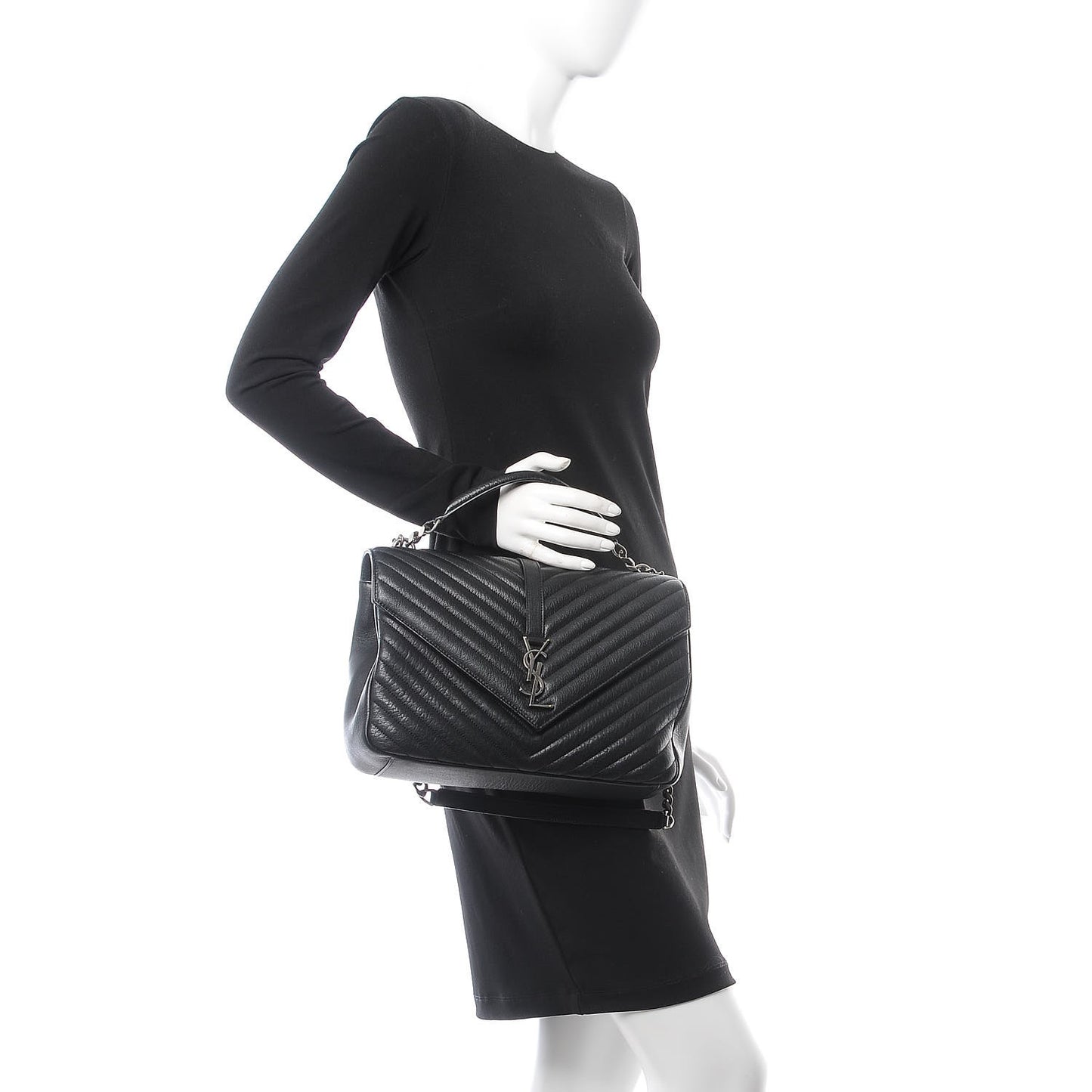 Sheepskin Matelasse Chevron Monogram Large College Satchel Black