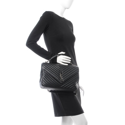 Saint Laurent Sheepskin Matelasse Chevron Monogram Large College Satchel Black 3 of 7