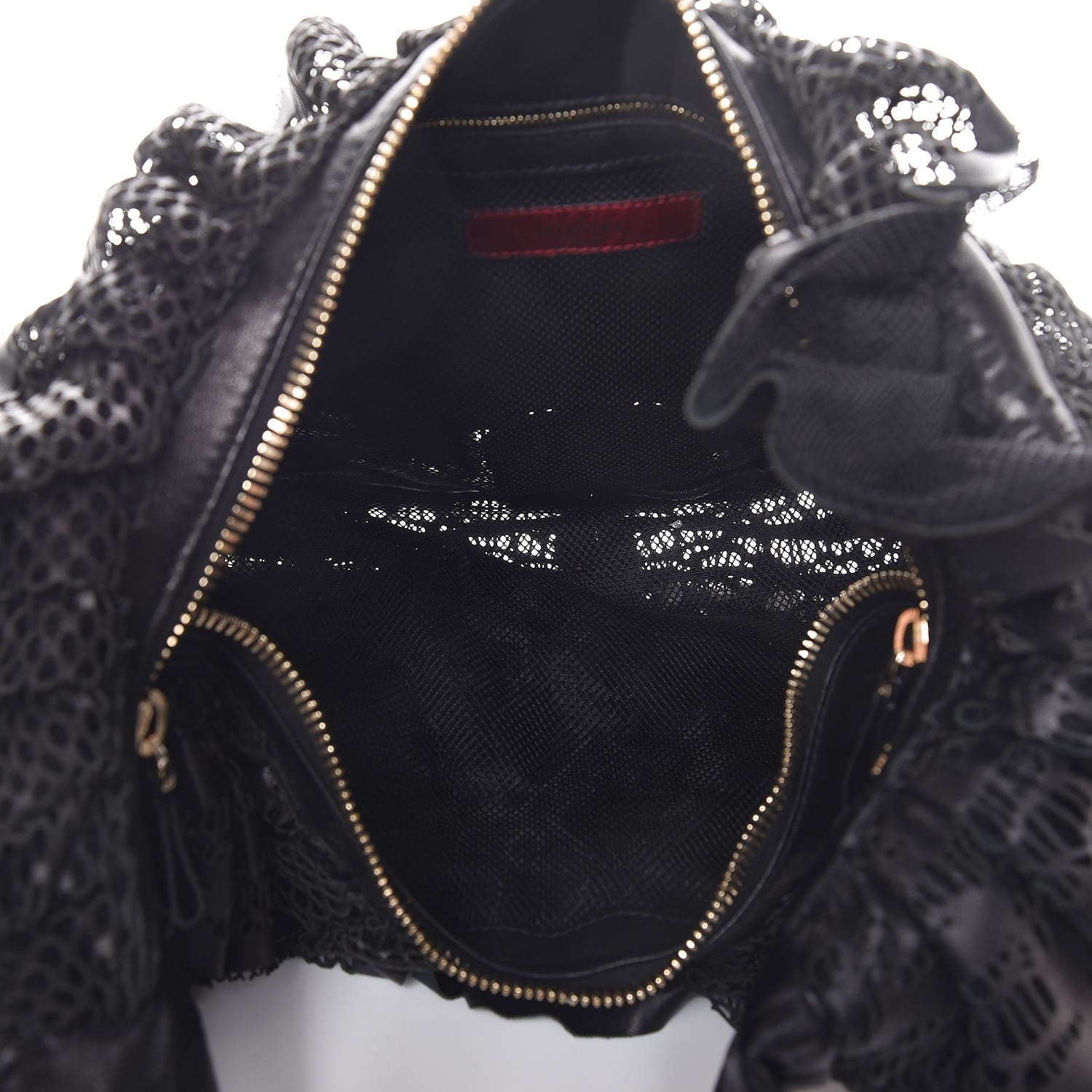 Valentino Garavani Lambskin Mesh Ruffle Hobo Black 5 of 7