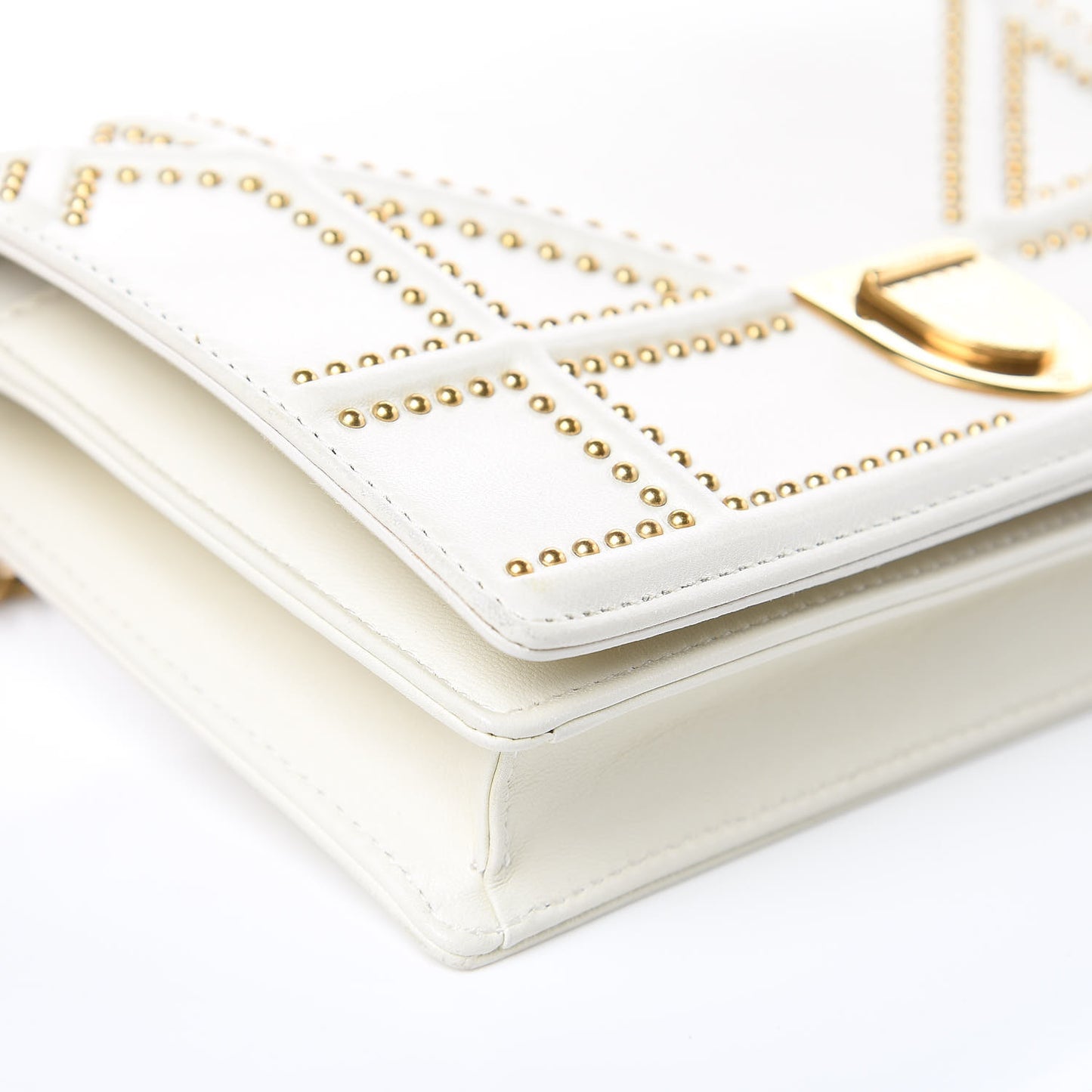 Calfskin Studded Diorama Wallet on Chain Pouch Off White