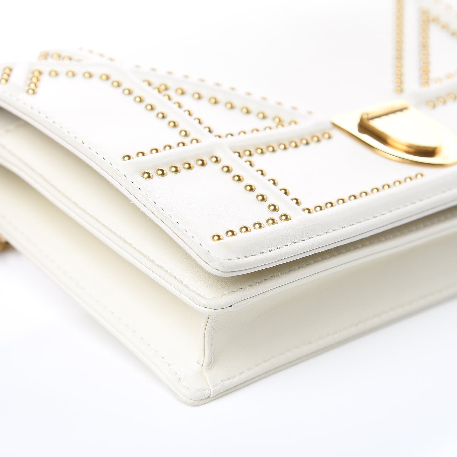 Christian Dior Calfskin Studded Diorama Wallet on Chain Pouch Off White 7 of 12