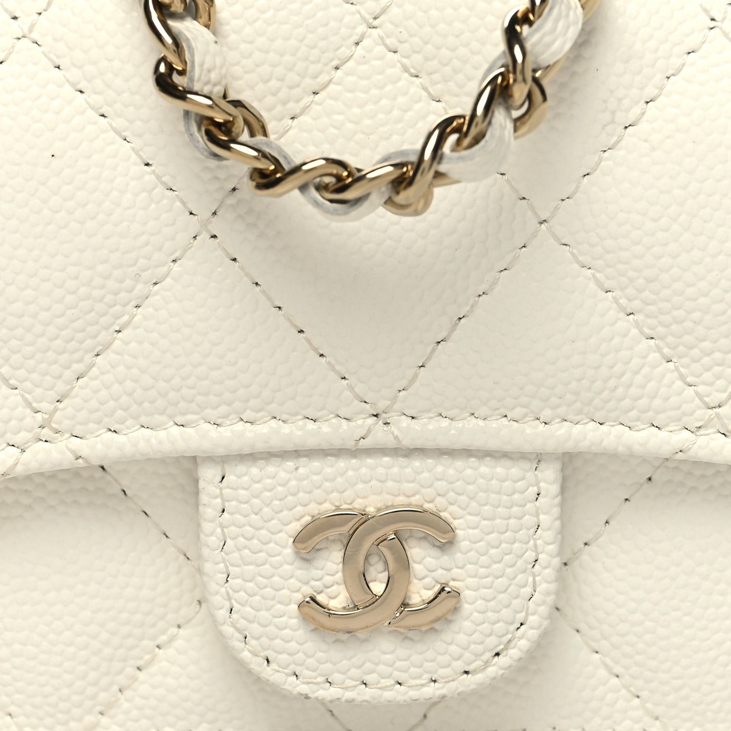 Caviar Quilted Mini Chain Bag White