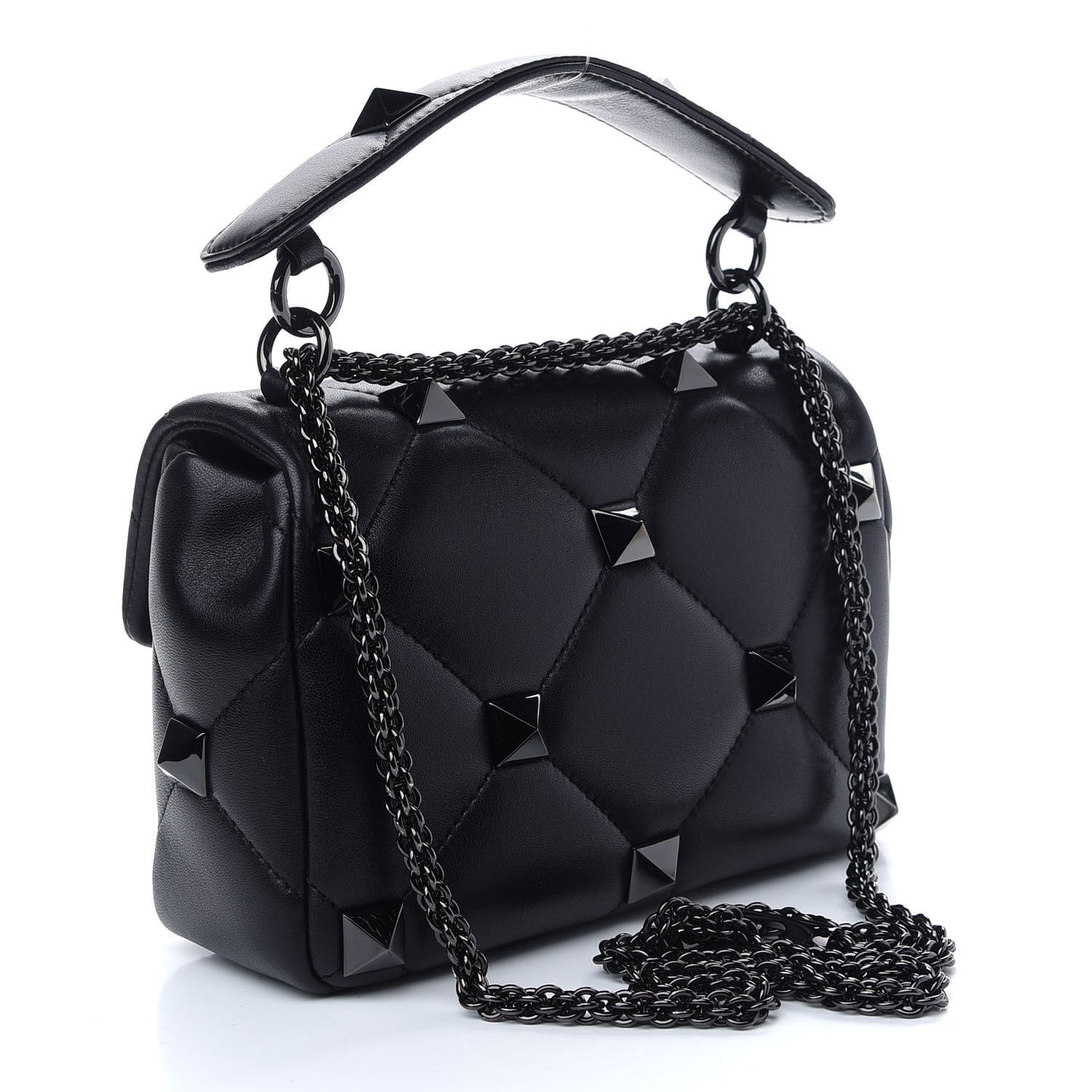 Nappa Monochrome Medium Roman Stud Shoulder Bag Black