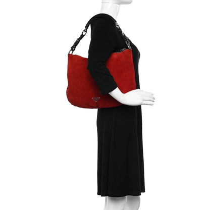 Prada Scamosciato Suede Hobo Rosso Moro 2 of 10